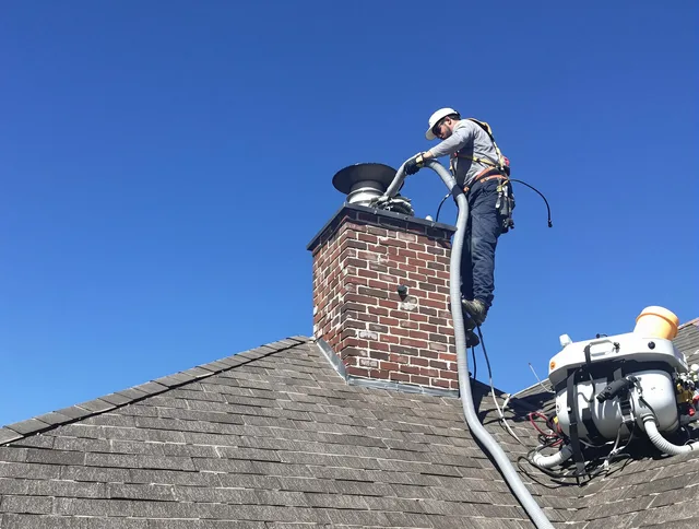 Dedicated Raynham Chimney Sweep team member cleaning a chimney in Raynham, MA