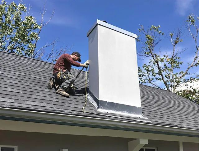 Raynham Chimney Sweep team member finishing chimney construction in Raynham, MA