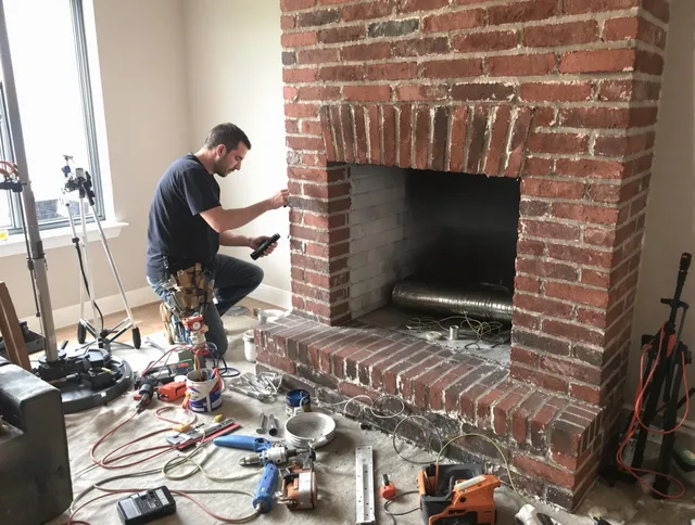 Raynham Chimney Sweep specialist finalizing chimney liner service in Raynham, MA