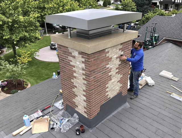Raynham Chimney Sweep team working on a custom chimney remodel in Raynham, MA